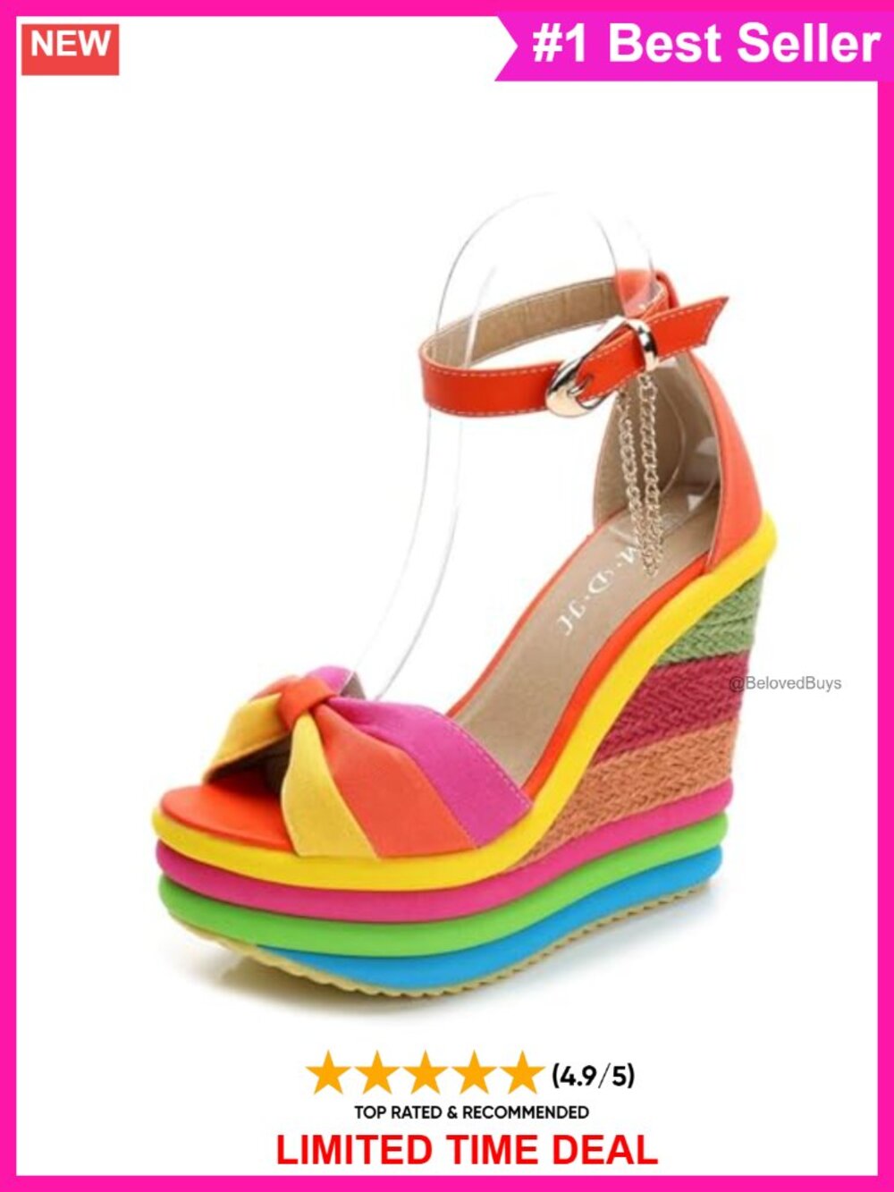 Women's Faux Leather Platform Wedge Sandals Super High Heel Ankle Strap